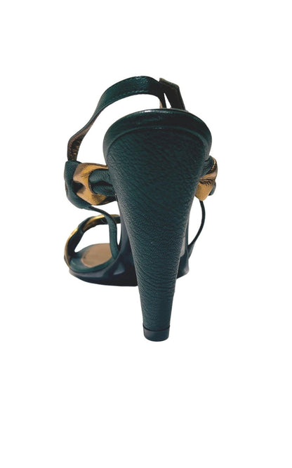 BCBGMAXAZRIA Green Gold Braided Leather Sandals - Runway Catalog