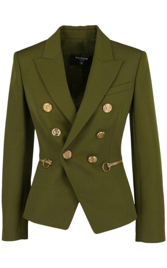 Balmain Green Wool Double - breasted Blazer - Runway Catalog