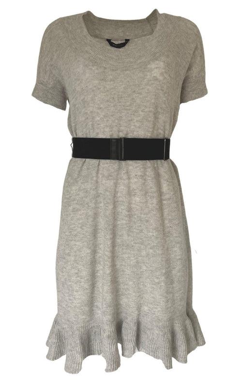BCBGMAXAZRIA Grey Ruffle Cashmere Blend Dress - Runway Catalog