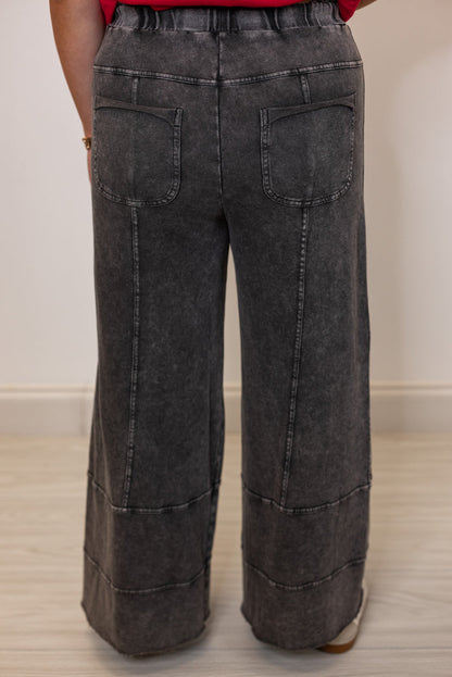 back view black wide leg lounge pant