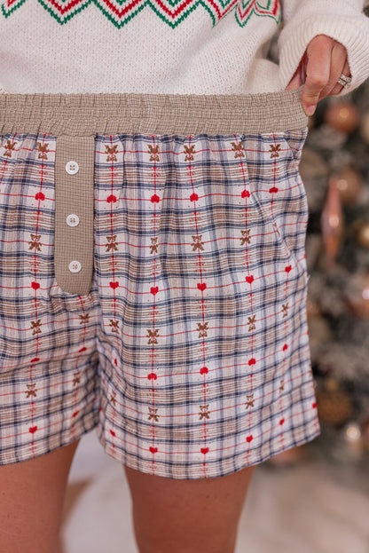Heart Teddy Bear Plaid Boxer Shorts by Wishlist showing elastic waistband