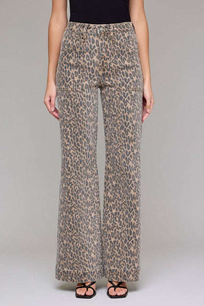 Hidden Jeans Happi comfort flare jeans in washed brown and black cheetah print