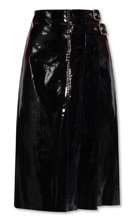 Gucci High Waisted Black Vinyl Midi Skirt - Runway Catalog