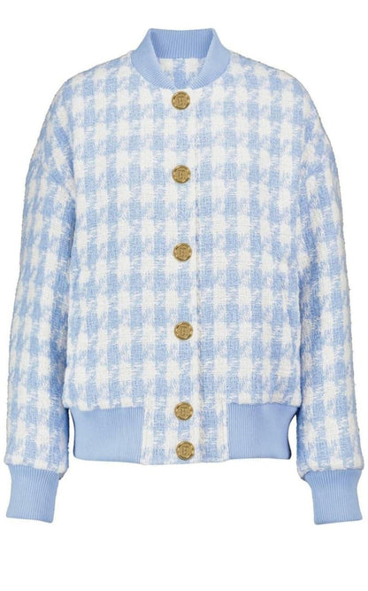 Balmain Houndstooth Cotton - blend Tweed Bomber Jacket - Runway Catalog