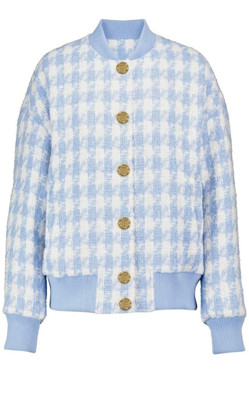 Balmain Houndstooth Cotton - blend Tweed Bomber Jacket - Runway Catalog