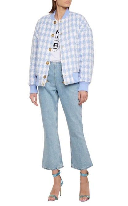 Balmain Houndstooth Cotton - blend Tweed Bomber Jacket - Runway Catalog