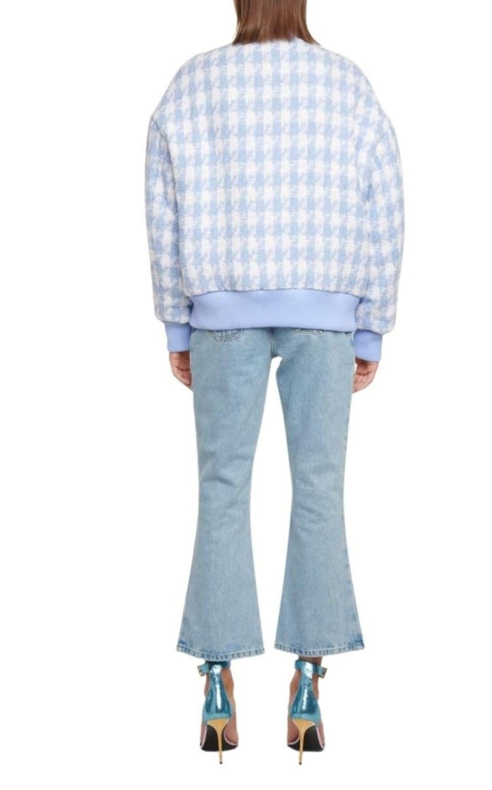 Balmain Houndstooth Cotton - blend Tweed Bomber Jacket - Runway Catalog