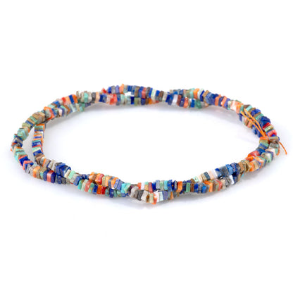 This is a Dakota Stones 1-2x3mm Hubei Turquoise Lapis Spiny Oyster Gemstone strand with AAA grade beads in 15-16 inch strand.