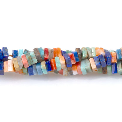 This is a Dakota Stones 1-2x3mm Hubei Turquoise Lapis Spiny Oyster Gemstone strand with AAA grade beads in 15-16 inch strand.