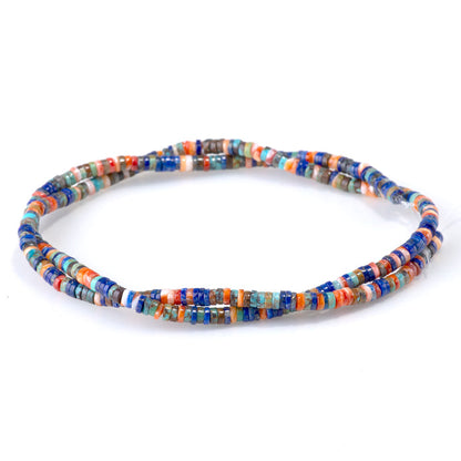 This is a Dakota Stones 2x3mm Hubei Turquoise Lapis Spiny Oyster Gemstone strand with AAA grade heishi beads in 15-16 inch strand.