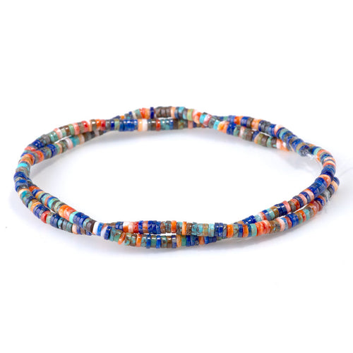 This is a Dakota Stones 2x3mm Hubei Turquoise Lapis Spiny Oyster Gemstone strand with AAA grade heishi beads in 15-16 inch strand.