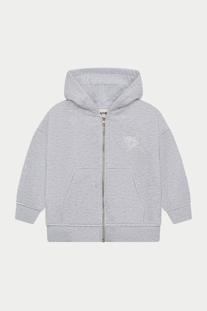 JUNIOR ZIP THROUGH EMBLEM APPLIQUE HOODIE - GREY MARL