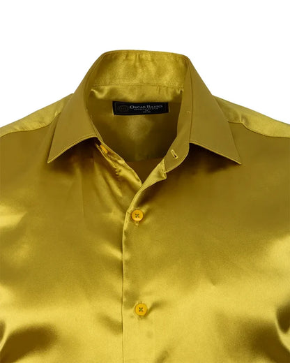 Khaki Shiny Plain Satin Classic Men’s Shirt-Makrom