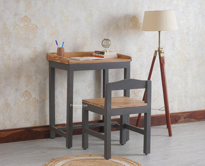 Kiddi Wooden Study Laptop Table with Chair for kids - Study Table - Furniselan - Slate Grey