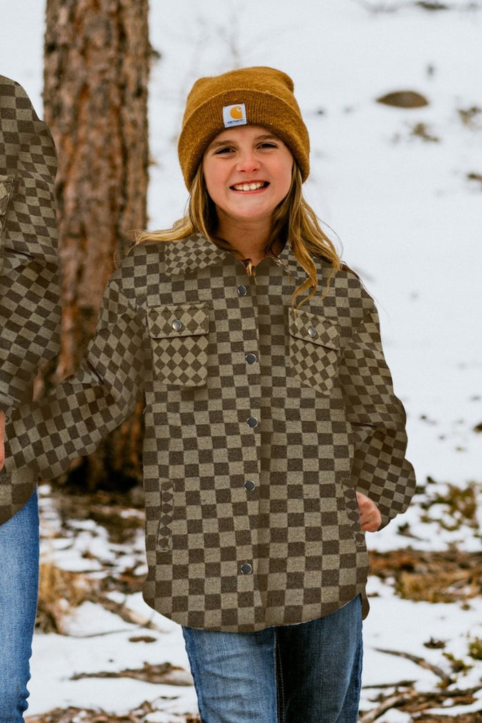 Kid's Shacket Grey Checkerboard