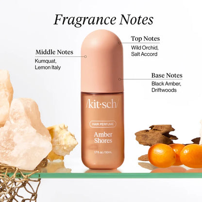 Kitsch Amber Shores hair perfume bottle with fragrance notes of wild orchid and salt accord
