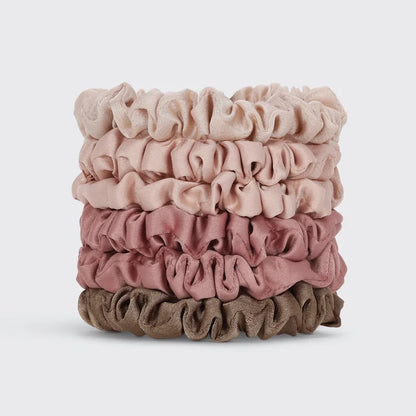 Stack of pink and brown scrunchies