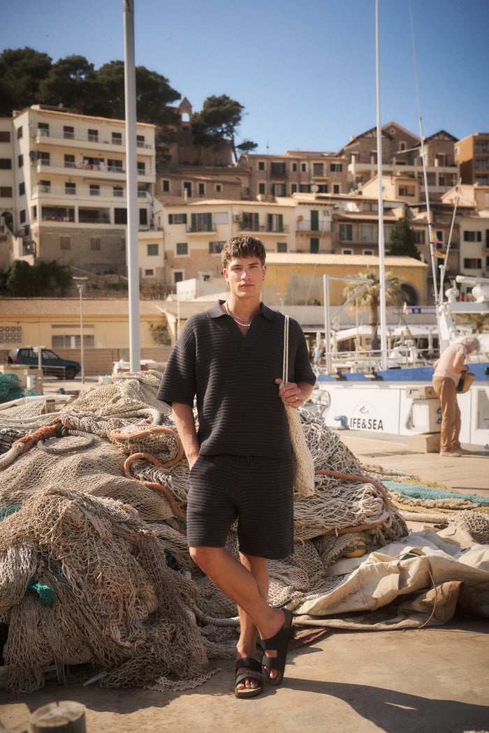 KNITTED POLO SHIRT - CHARCOAL