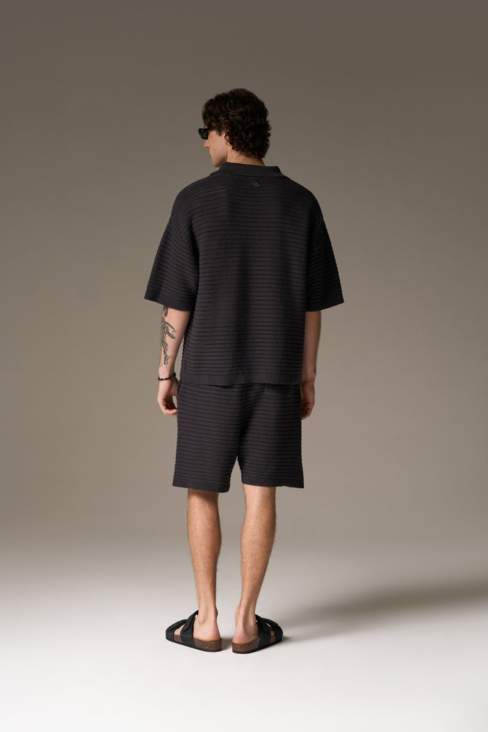 KNITTED POLO SHIRT - CHARCOAL