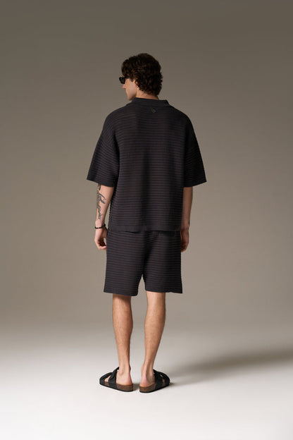 KNITTED POLO SHIRT - CHARCOAL
