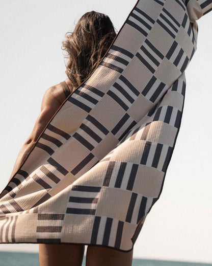 Kyoto chocolate brown check sand-free beach towel, Sand Society