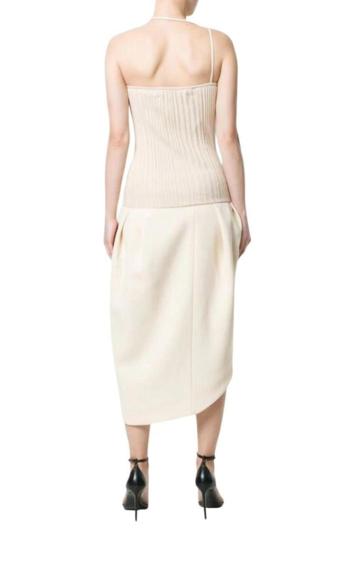 Jacquemus La Bomba Asymmetric Beige Midi Dress - Runway Catalog