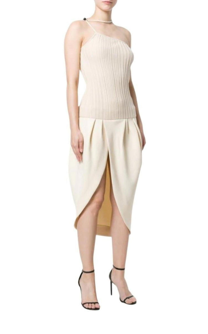 Jacquemus La Bomba Asymmetric Beige Midi Dress - Runway Catalog
