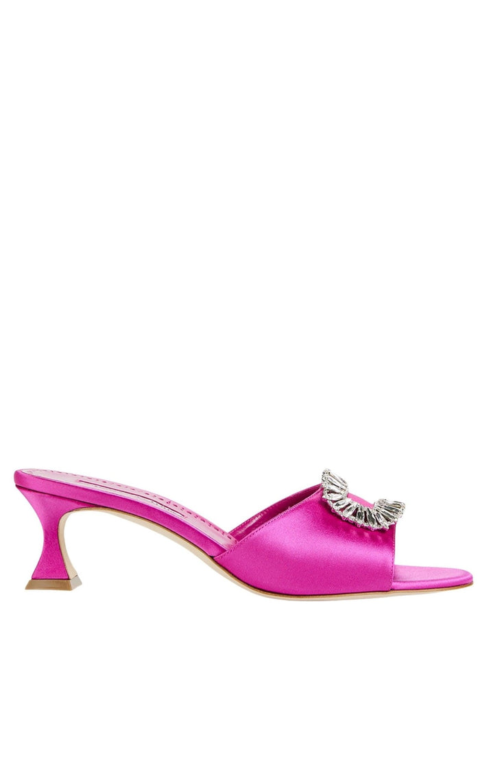 MANOLO BLAHNIK Laalita Crystal Satin Mules - Runway Catalog