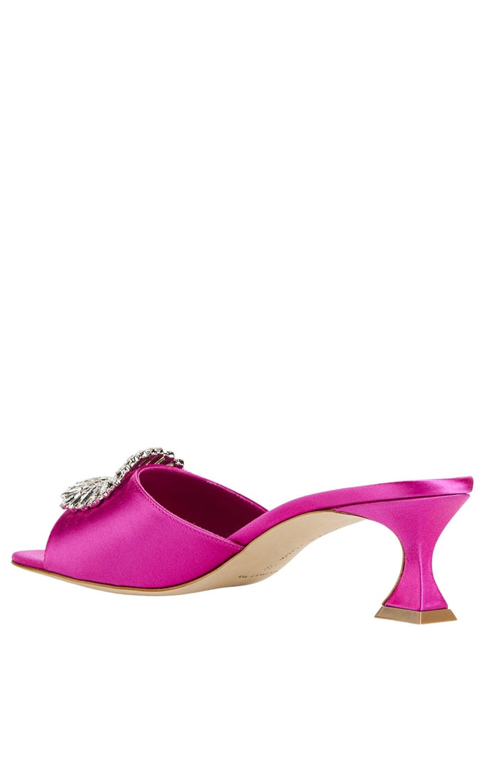 MANOLO BLAHNIK Laalita Crystal Satin Mules - Runway Catalog