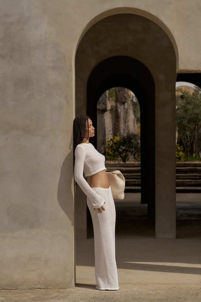 LADDER KNIT MAXI SKIRT - CREAM