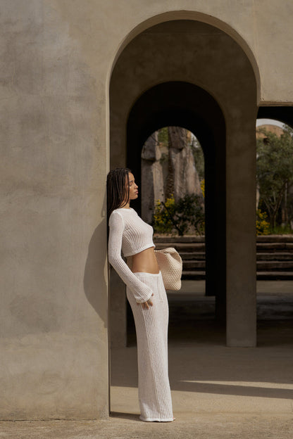 LADDER KNIT MAXI SKIRT - CREAM