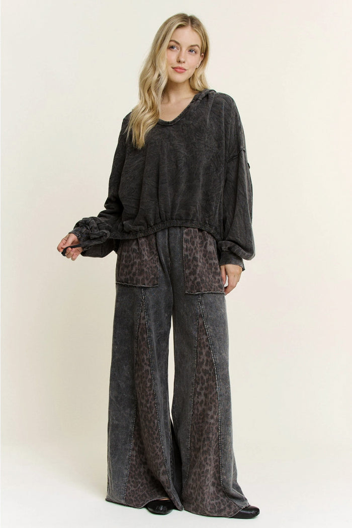 black leopard print flare wide leg comfy knit pants full body