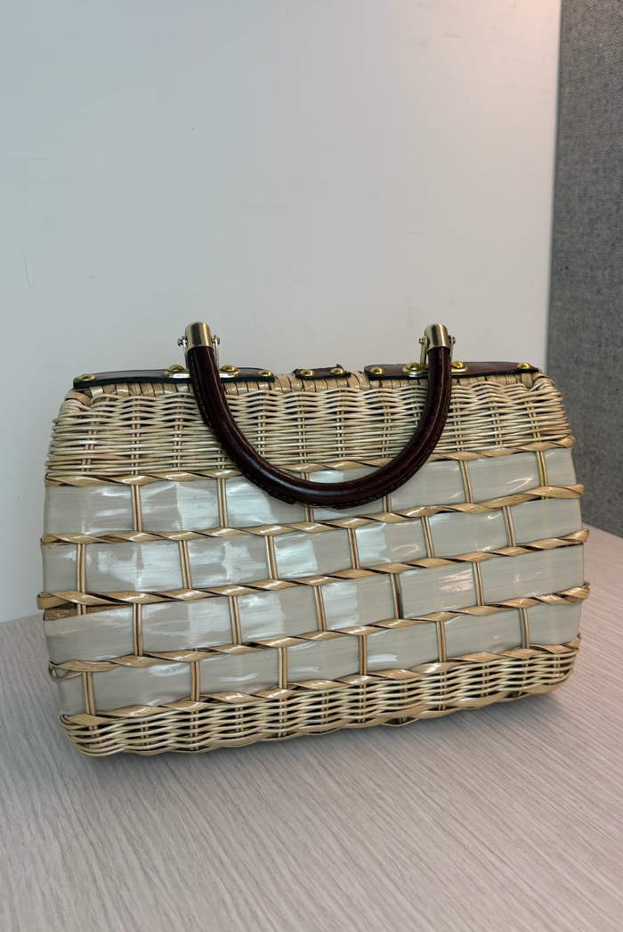 Lancel Vintage Woven Wicker Box Bag