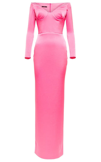 Alex Perry Lane Satin Crepe Off Shoulder Gown - Runway Catalog