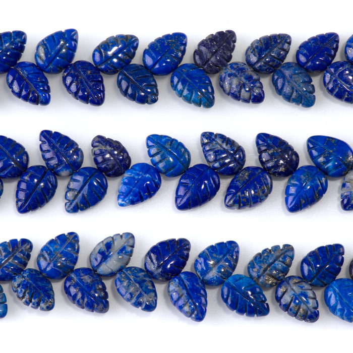 This is a Dakota Stones 8x11mm Lapis Leaf Gemstone strand of round beads in 8 inch strand.
