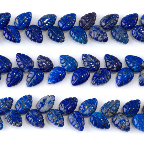 This is a Dakota Stones 8x11mm Lapis Leaf Gemstone strand of round beads in 8 inch strand.