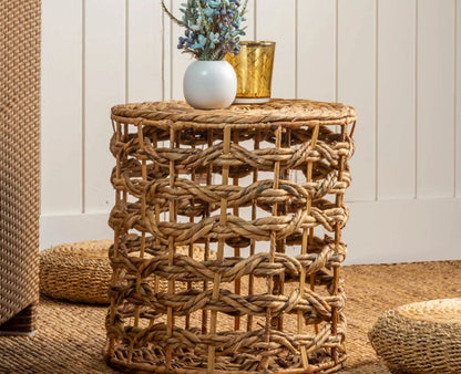 Lavander Woven Pouf – Modern Upholstered Dining Chair for Home & Café Natural Beige