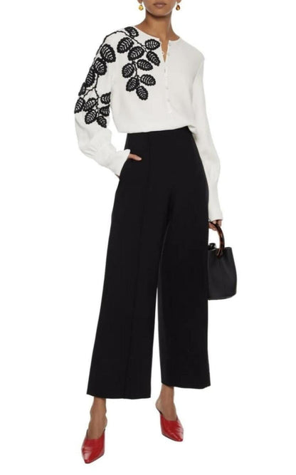 Oscar de la Renta Leaf Embroidered Silk Blouse - Runway Catalog