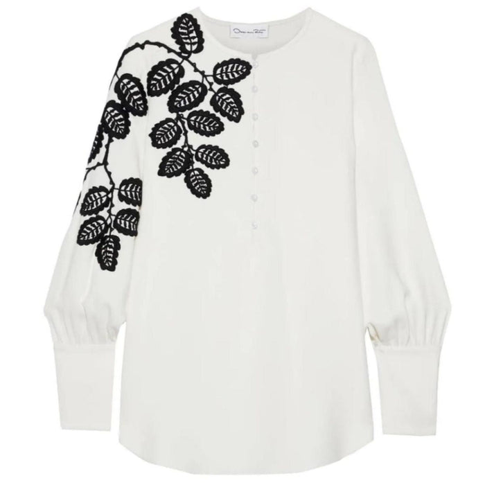 Oscar de la Renta Leaf Embroidered Silk Blouse - Runway Catalog