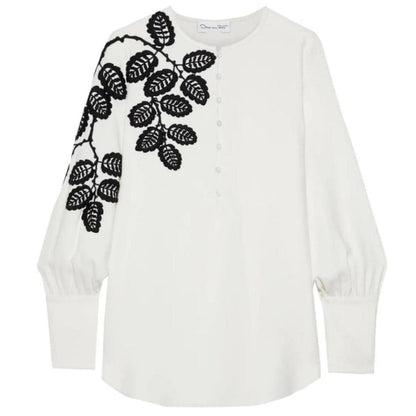 Oscar de la Renta Leaf Embroidered Silk Blouse - Runway Catalog