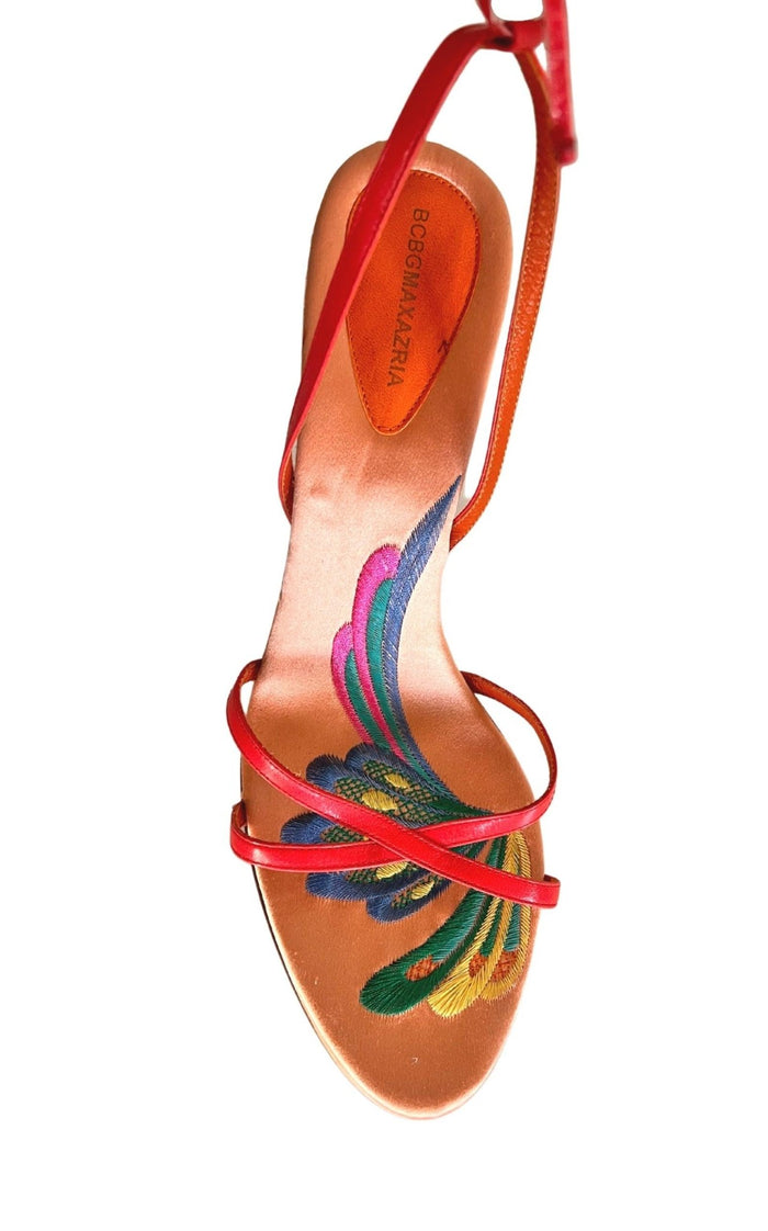 BCBGMAXAZRIA Leather Sandals Insole Embroidery - Runway Catalog