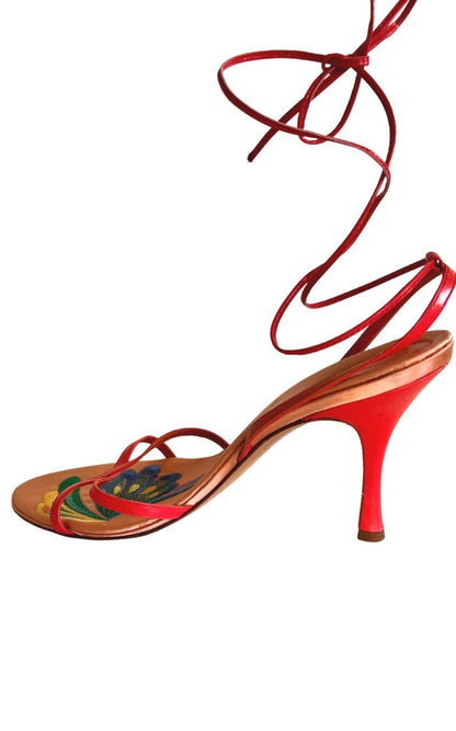 BCBGMAXAZRIA Leather Sandals Insole Embroidery - Runway Catalog
