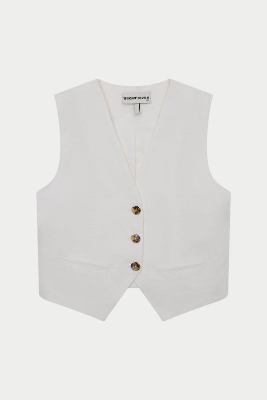 LINEN BLEND WAISTCOAT - WHITE