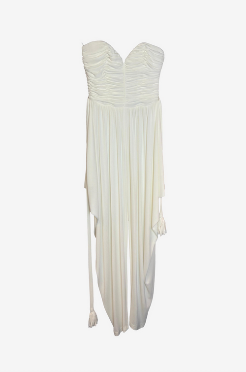Loris Azzaro Strapless Ruched Ivory Jumpsuit