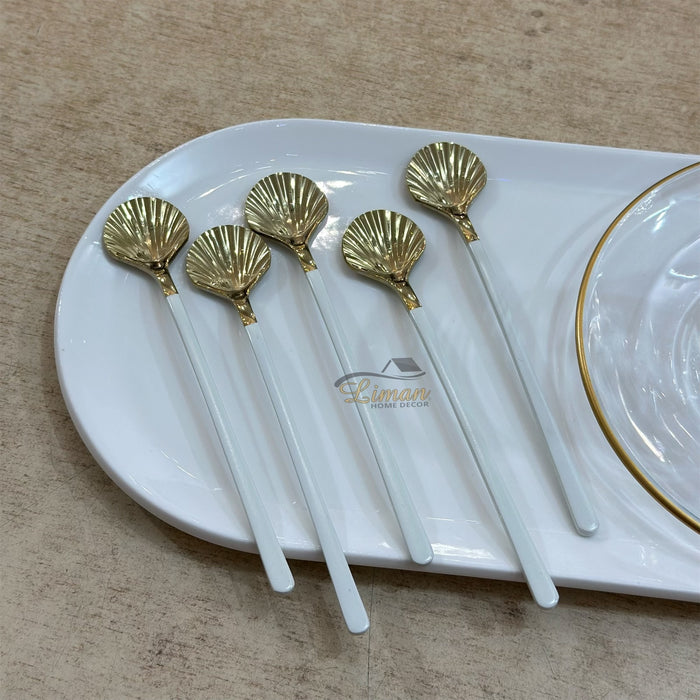 Liman Home Decor - Liman Online LUXE SCHELP THEELEPEL 6-DELIG WIT - GOUD