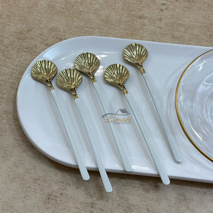 Liman Home Decor - Liman Online LUXE SCHELP THEELEPEL 6-DELIG WIT - GOUD