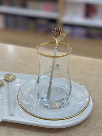 Liman Home Decor - Liman Online LUXE SCHELP THEELEPEL 6-DELIG WIT - GOUD