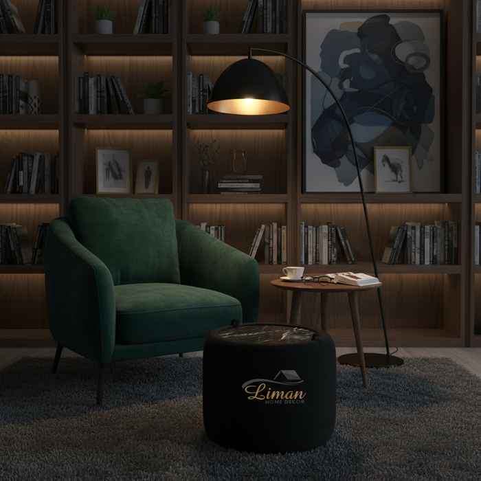 LIMAN LUXE TEDY POEF MET OPBERGRUIMTE EN BIJZETTAFEL