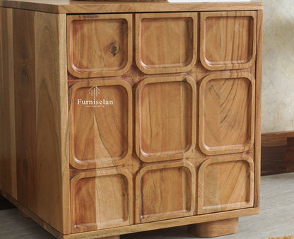 Melbourne Block Wooden One Door Bedside Table Nightstand Furniselan Natural Finish