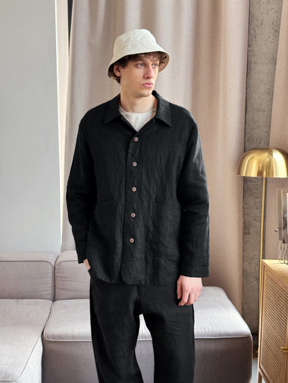 Men’s Linen Jacket CHERRY in Black